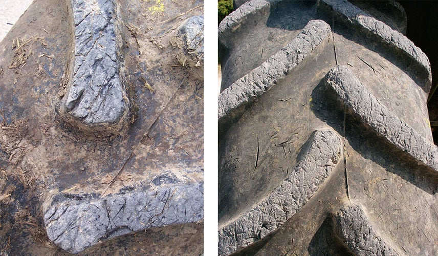 Zerkratzte, eingeschnittene Stollen wegen eines Bodens mit scharfkantigen Steinen